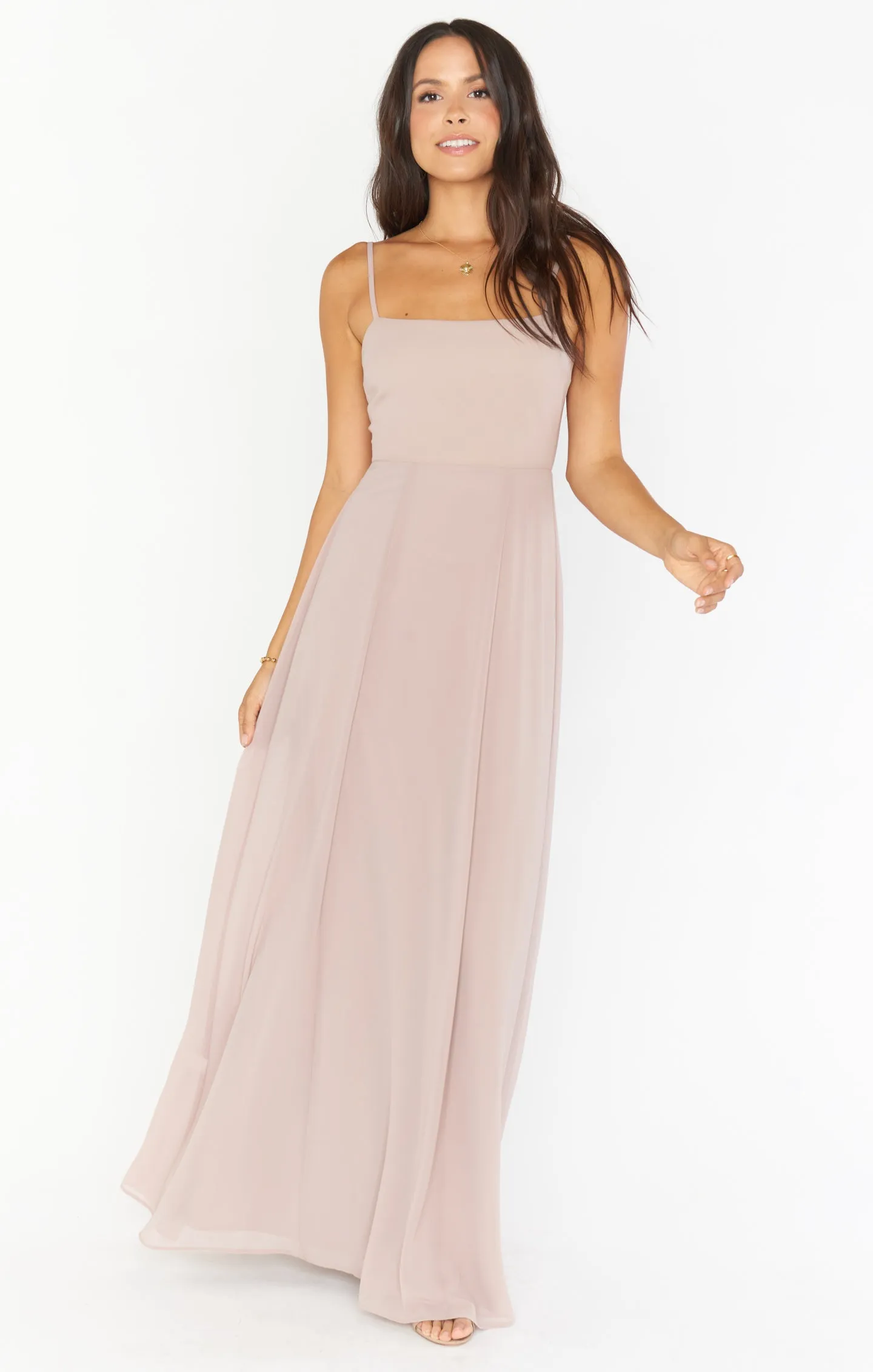Lauren Tie Maxi Dress ~ Soft Beige Chiffon