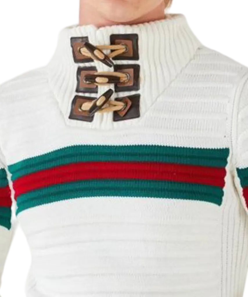 Lragos Red Men's White Sweaters Slim-Fit Red and Green Stripe fashion style