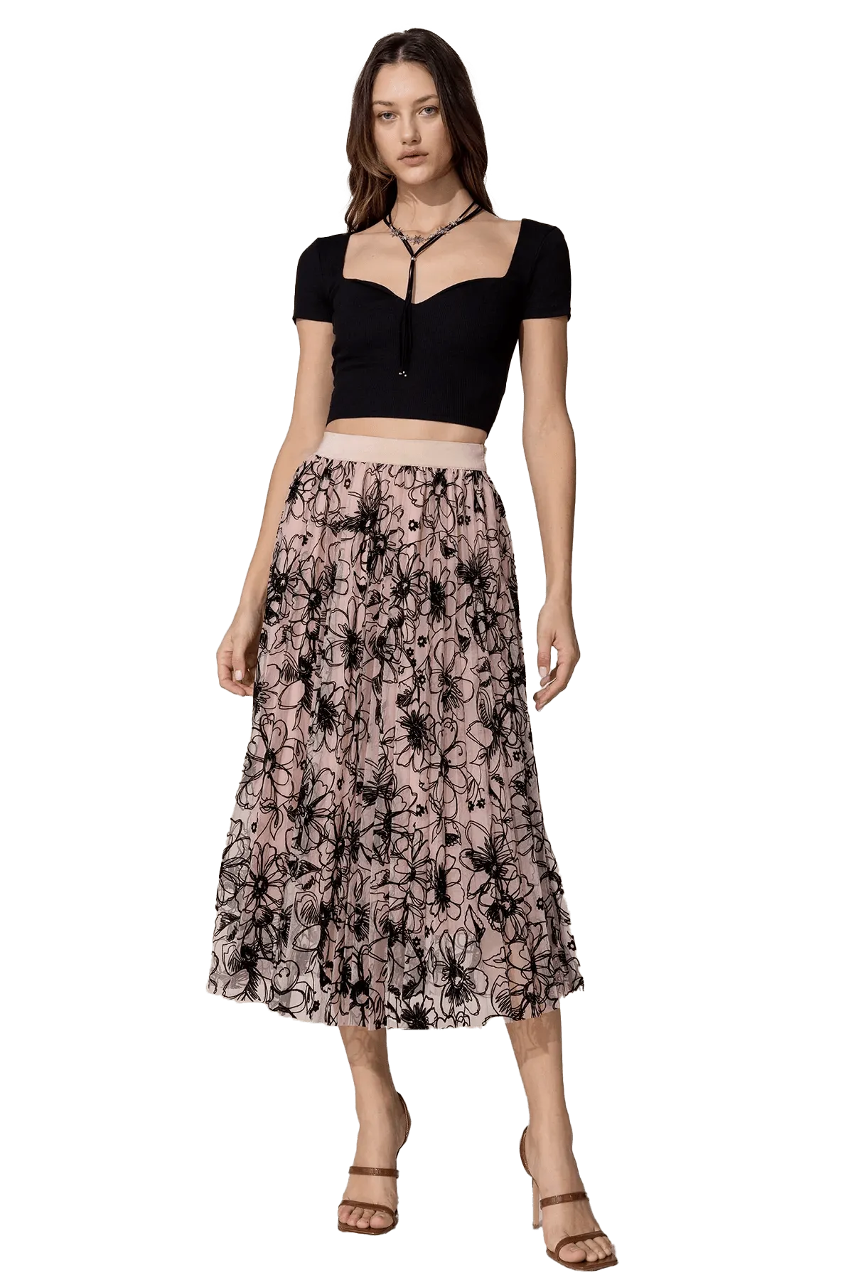 Miss Me Women's Mesh Pleated Floral Skirt