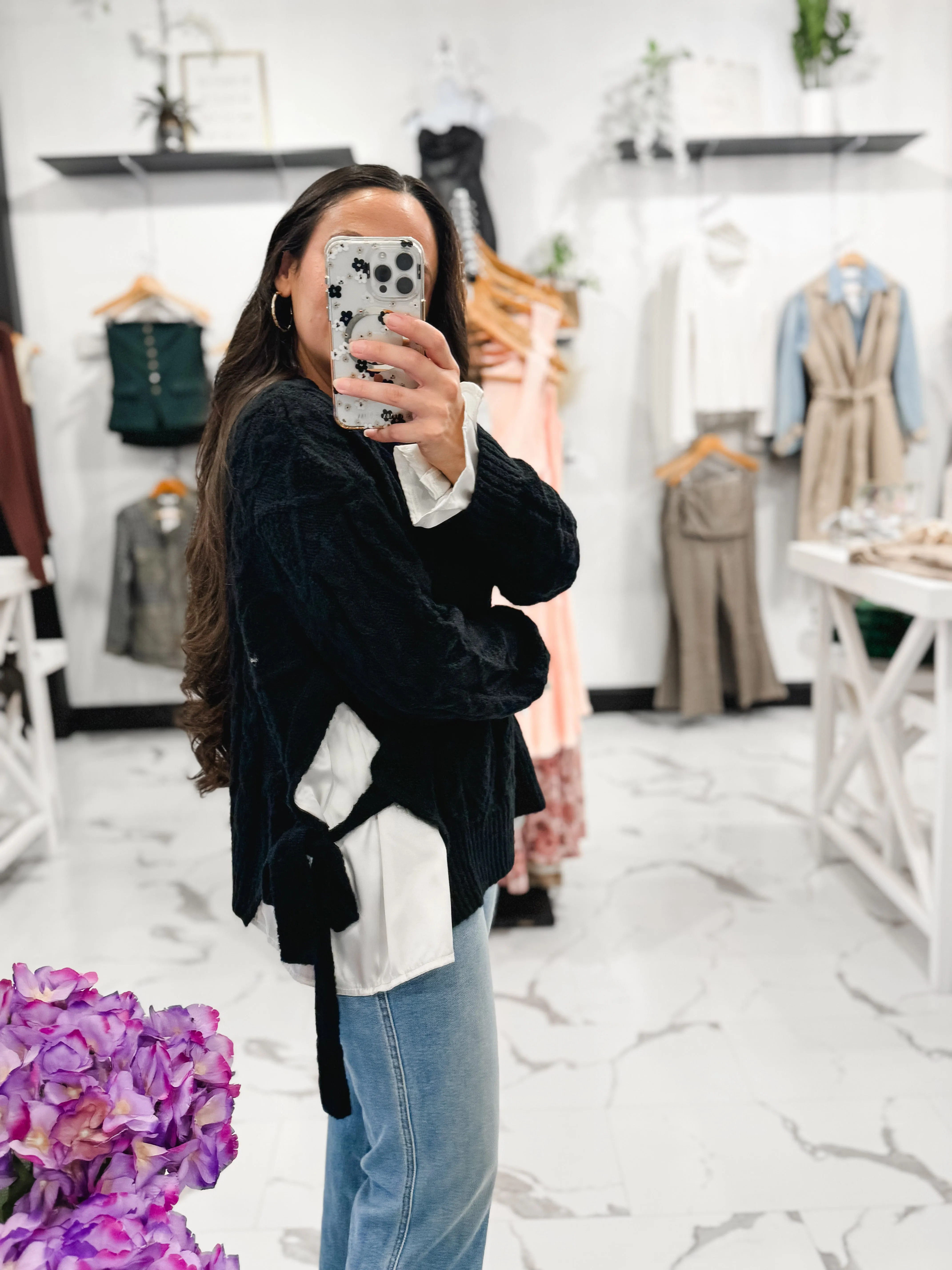 Mixing It Up Cable Knit Sweater (Black)