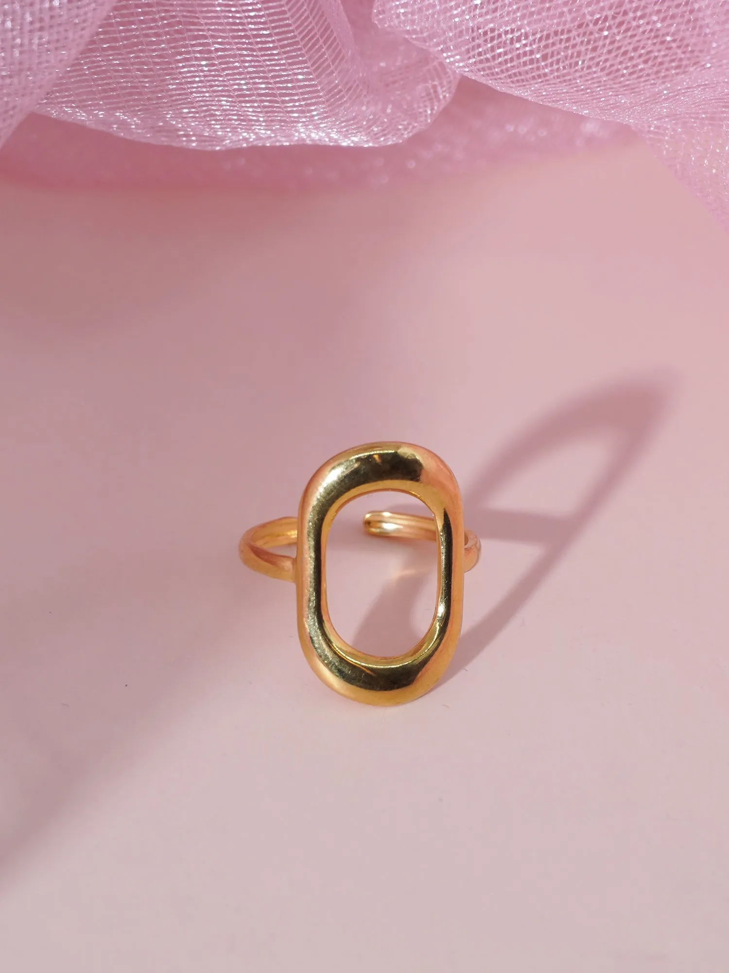 Modern Gold-Plated Anti Tarnish Ring with Striking Hollow Design