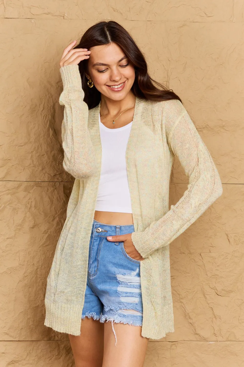 OOTD Cozy Era Cable Sweater Cardigan in Yellow