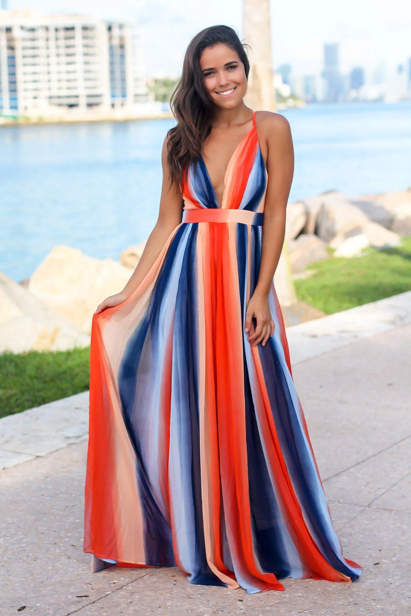 Orange Striped Maxi Dress