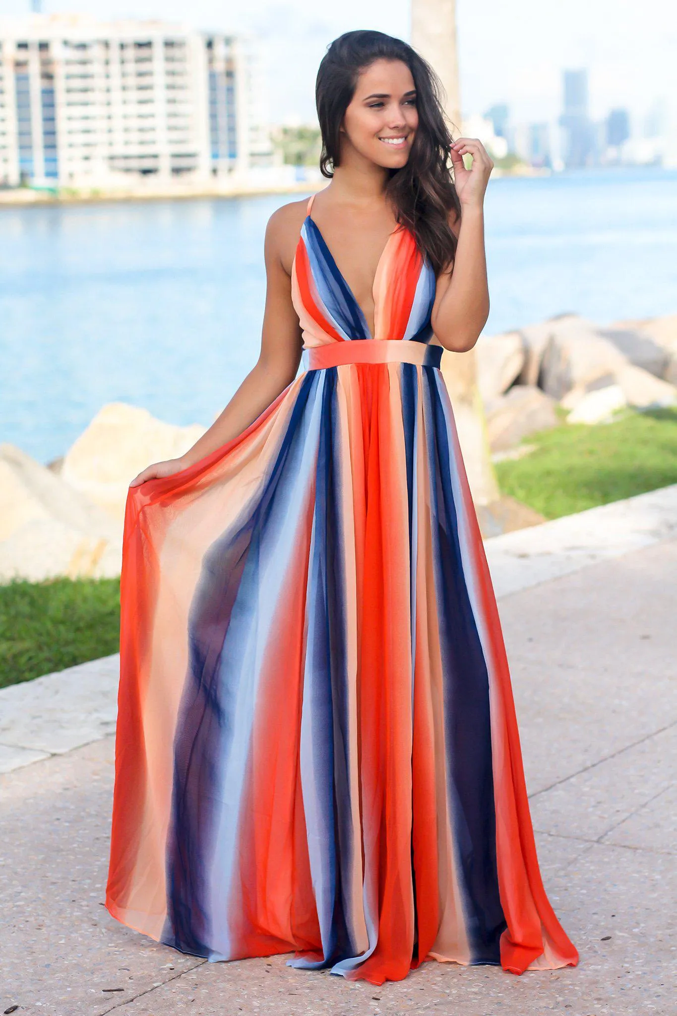 Orange Striped Maxi Dress