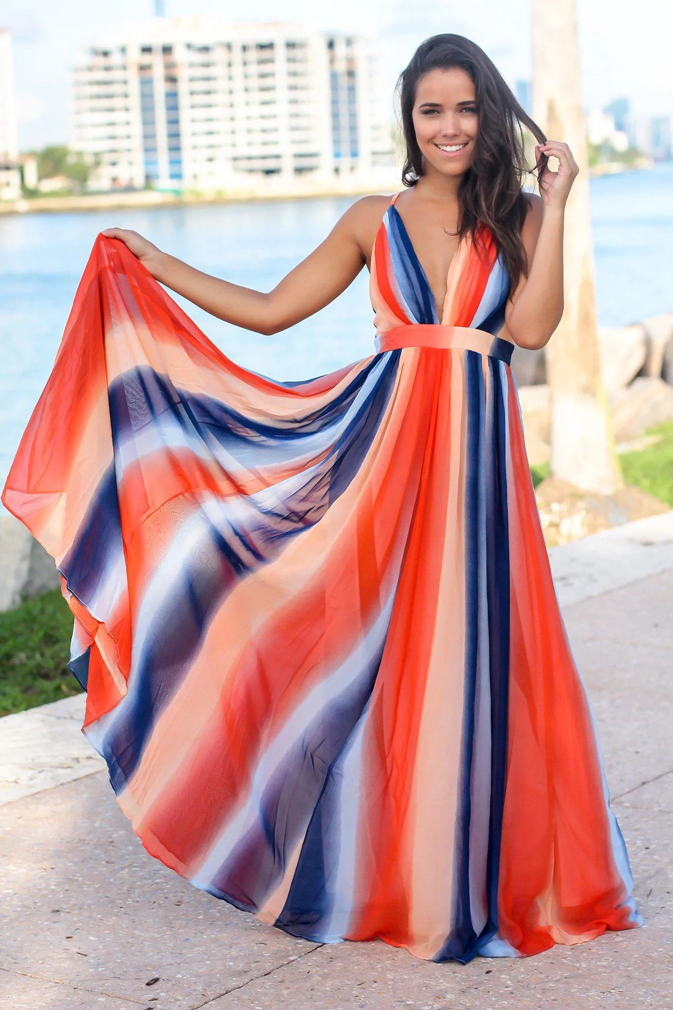 Orange Striped Maxi Dress