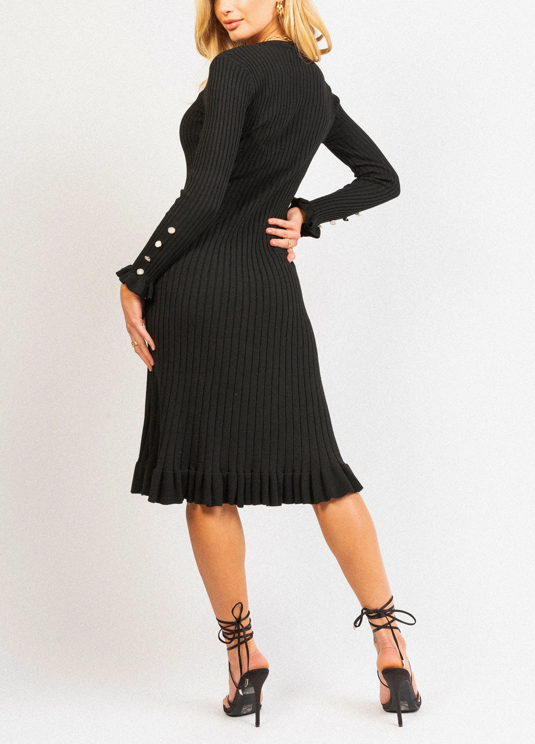 Pearl Detail Black Dress