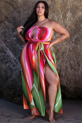 Plus Size Lux Striped Twist Front Cutout Maxi Dress