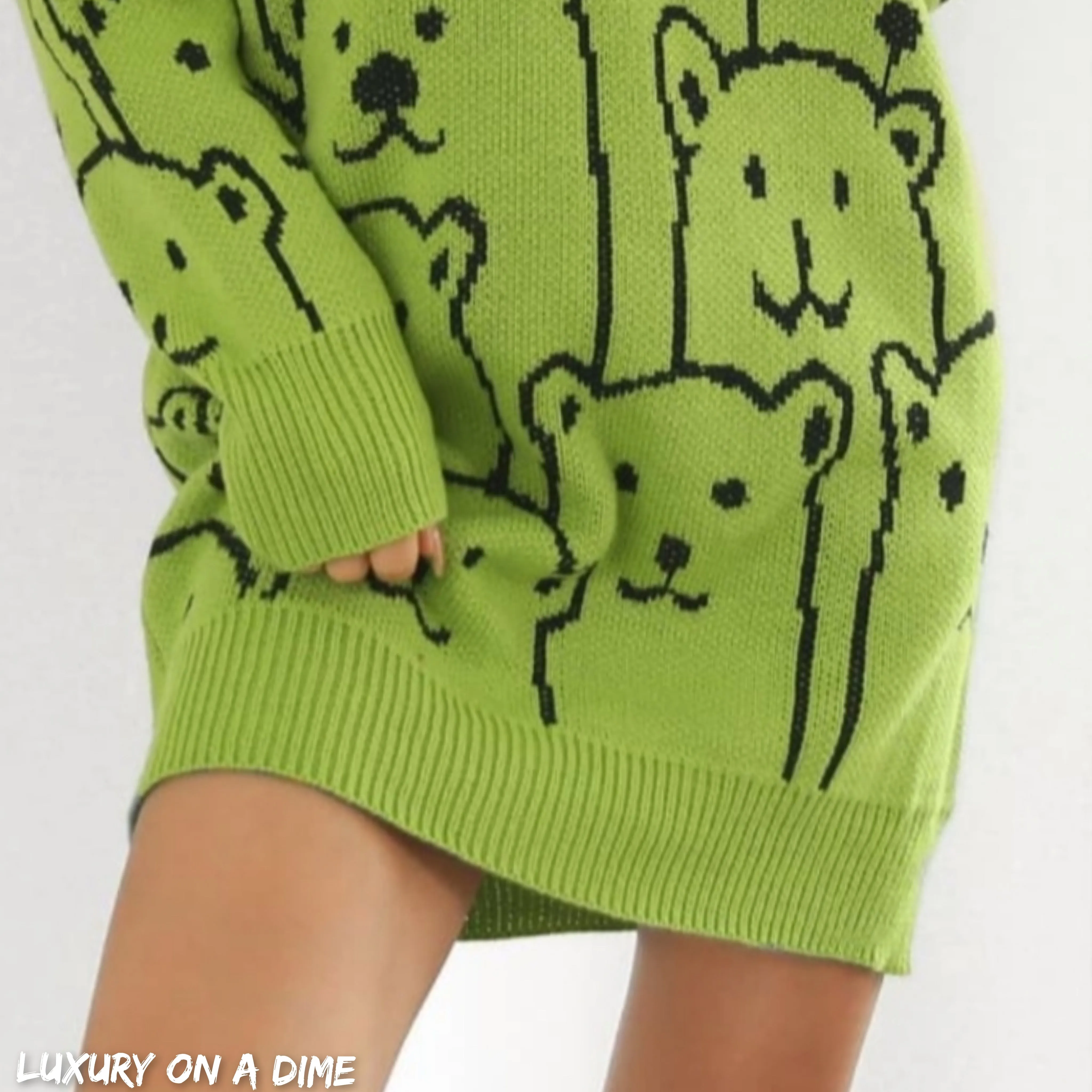 Polar Bear Round Neck Cozy Knit Long Sleeve Mini Sweater Dress