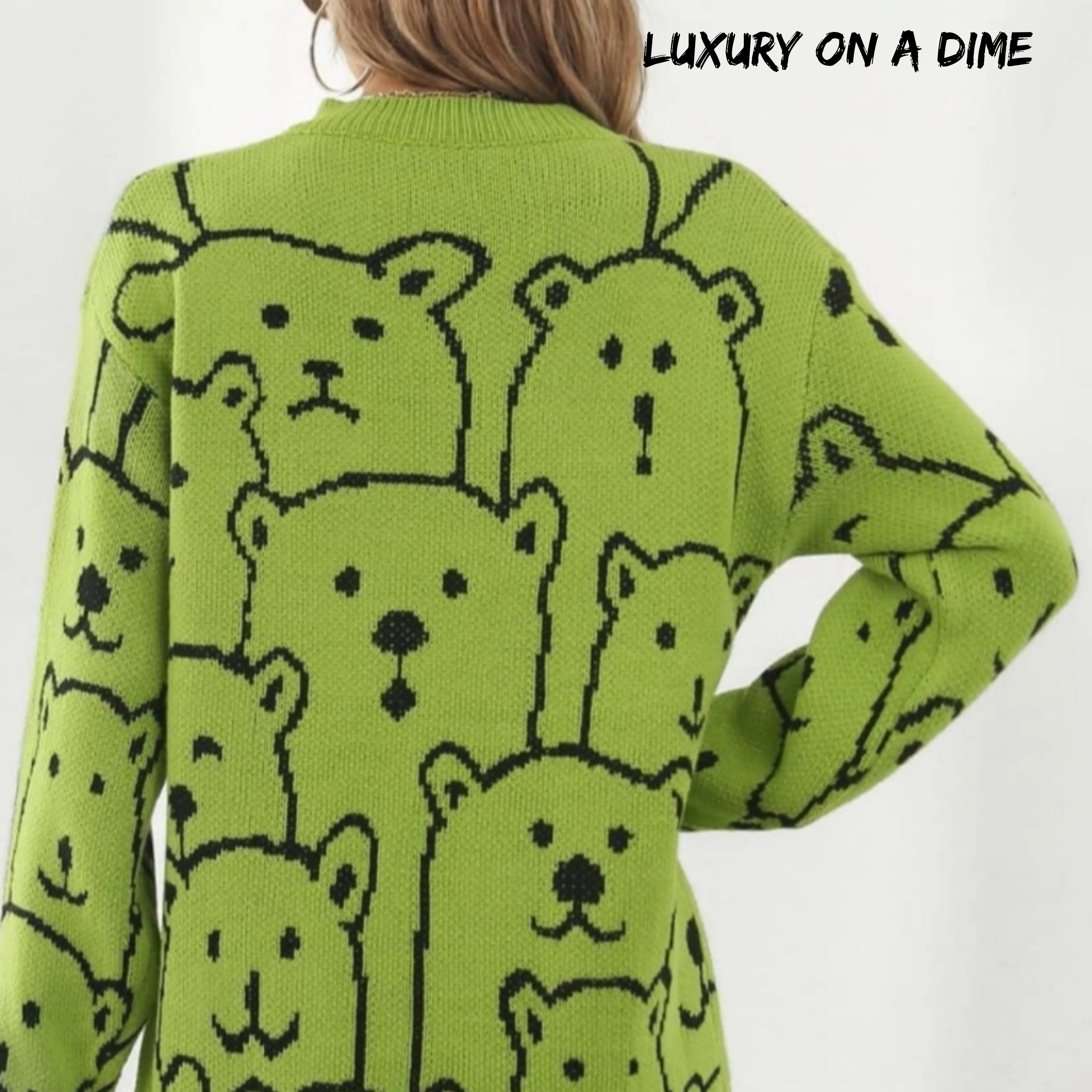 Polar Bear Round Neck Cozy Knit Long Sleeve Mini Sweater Dress