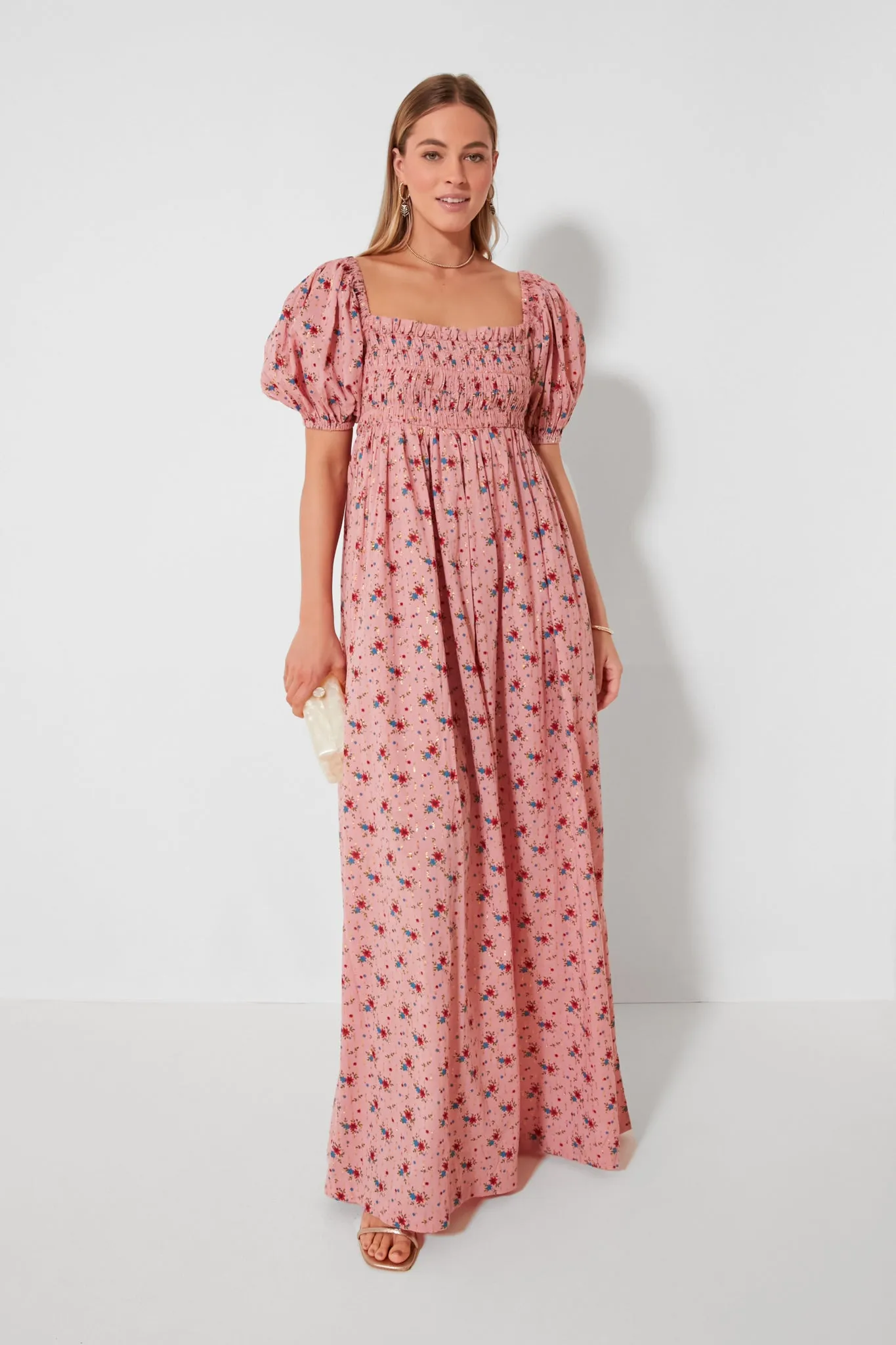 Primrose and Bouquet Floral Aurora Puff Sleeve Maxi Dress