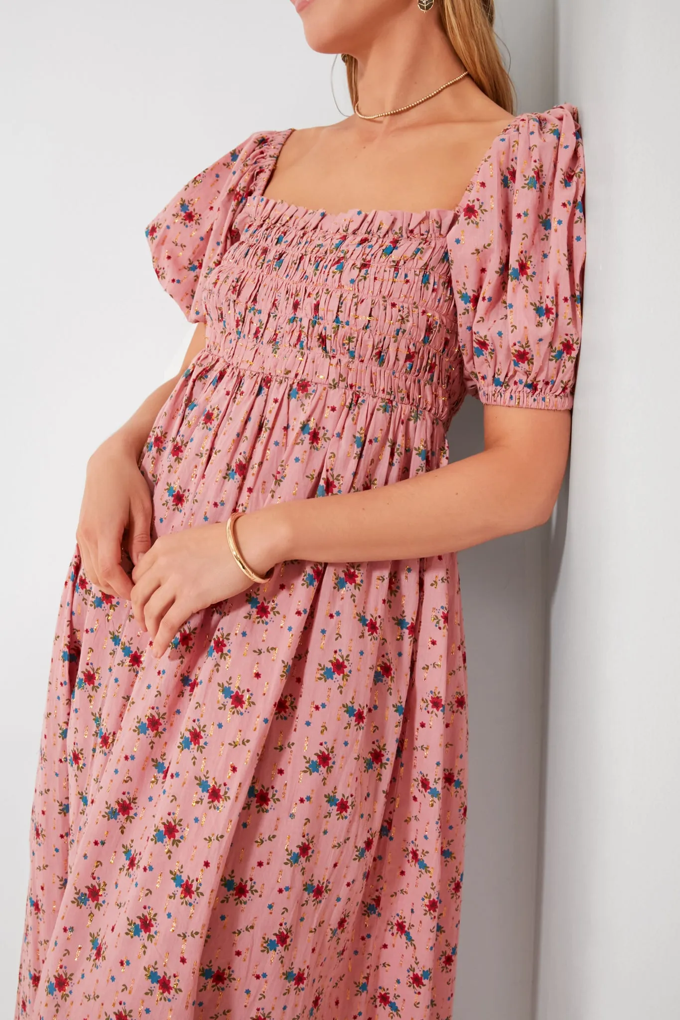 Primrose and Bouquet Floral Aurora Puff Sleeve Maxi Dress