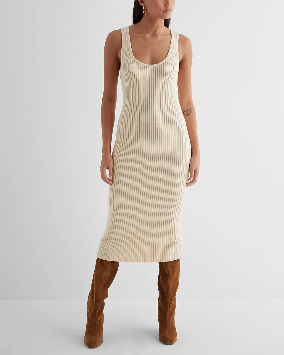 Ribbed Two Piece Sweater Midi Dress in Sandshell