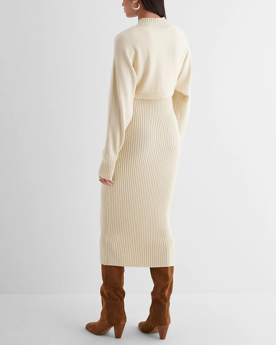 Ribbed Two Piece Sweater Midi Dress in Sandshell