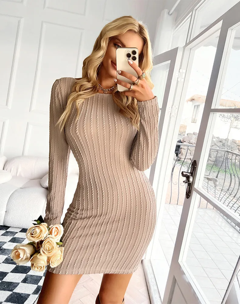 Rickey Ribbed Knit Sweater Dress - Khaki - FINAL SALE