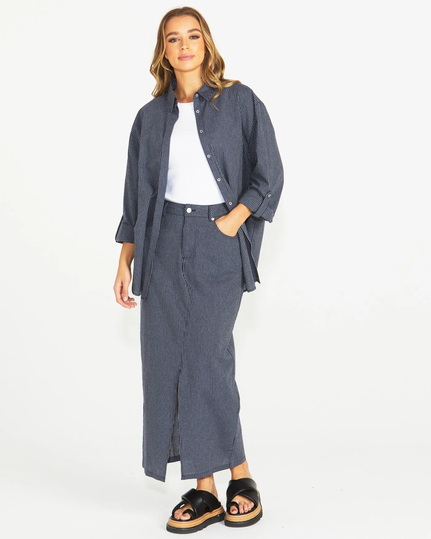 Sass Liberty Maxi Skirt Navy White Stripe