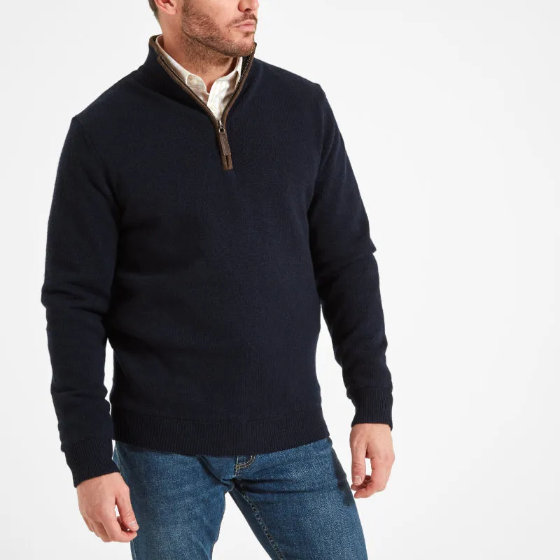 Schoffel Lambswool Aerobloc 1/4 Zip Neck Mens Jumper - Navy