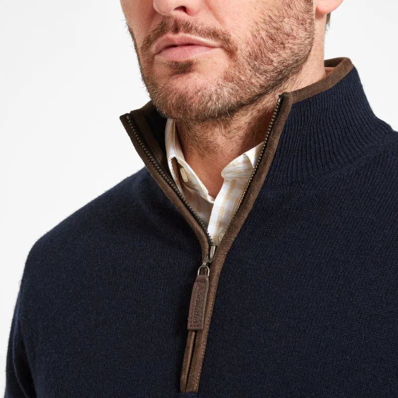 Schoffel Lambswool Aerobloc 1/4 Zip Neck Mens Jumper - Navy