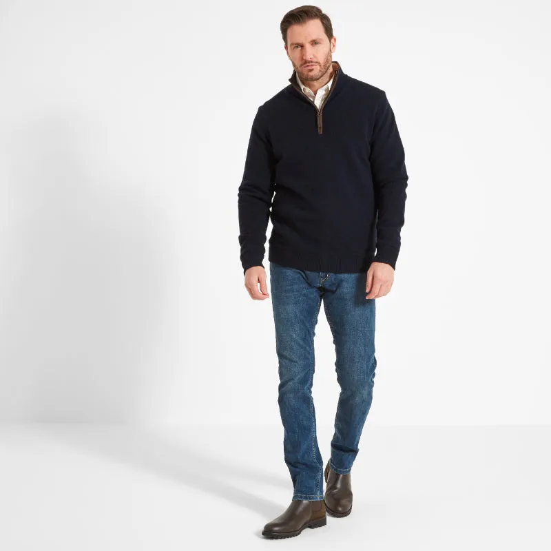 Schoffel Lambswool Aerobloc 1/4 Zip Neck Mens Jumper - Navy