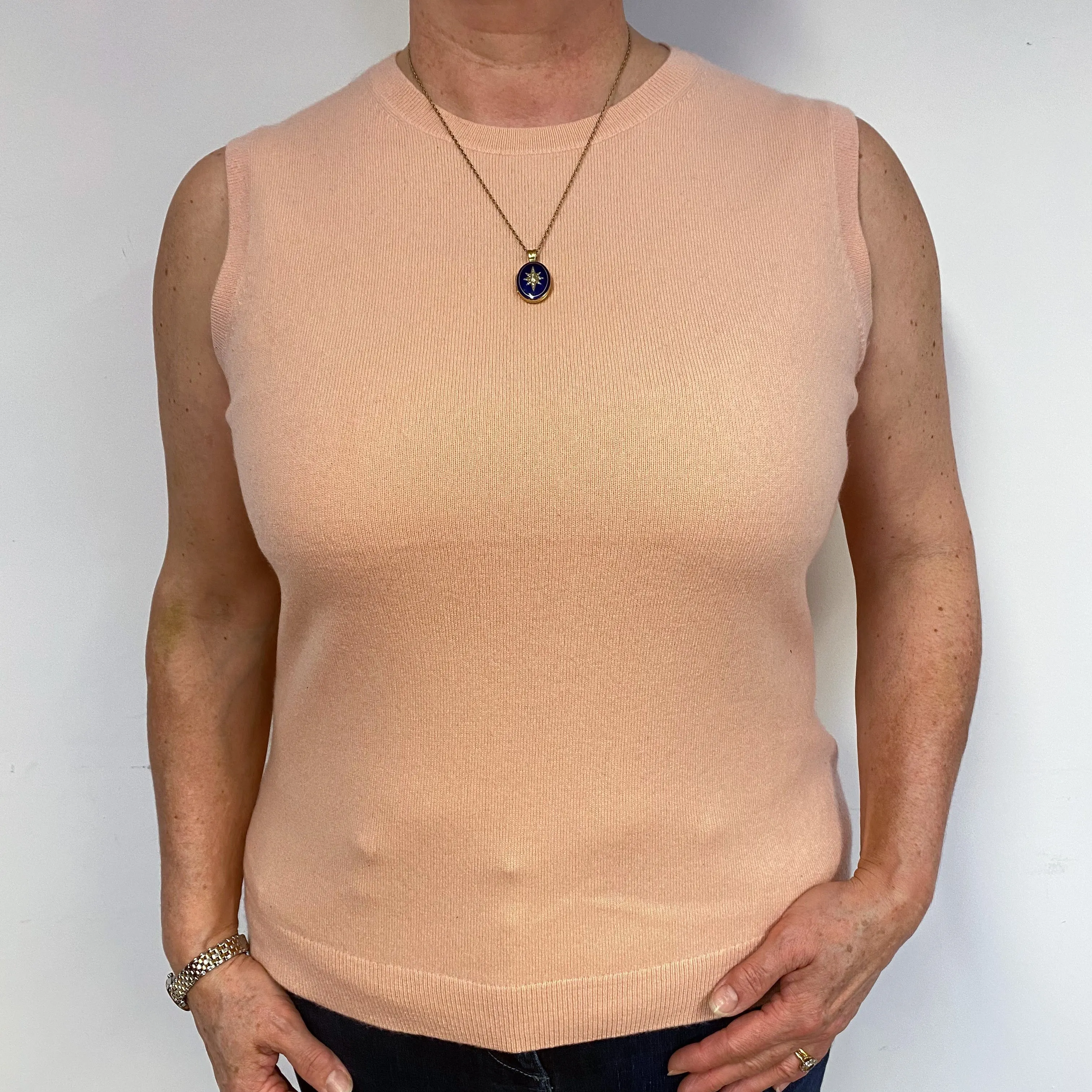 Shell Pink Cashmere Crew Neck Tank Top Large