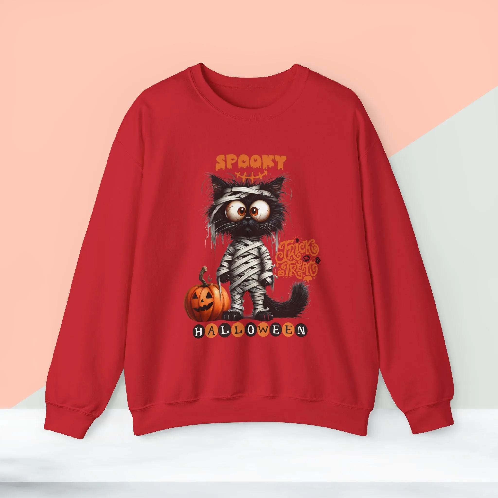 Spooky Halloween Cat Sweatshirt, Happy Halloween Sweatshirt - Unisex Heavy Blend Crewneck, Halloween Sweatshirt, Cute Spooky Ghost sweatshirt.