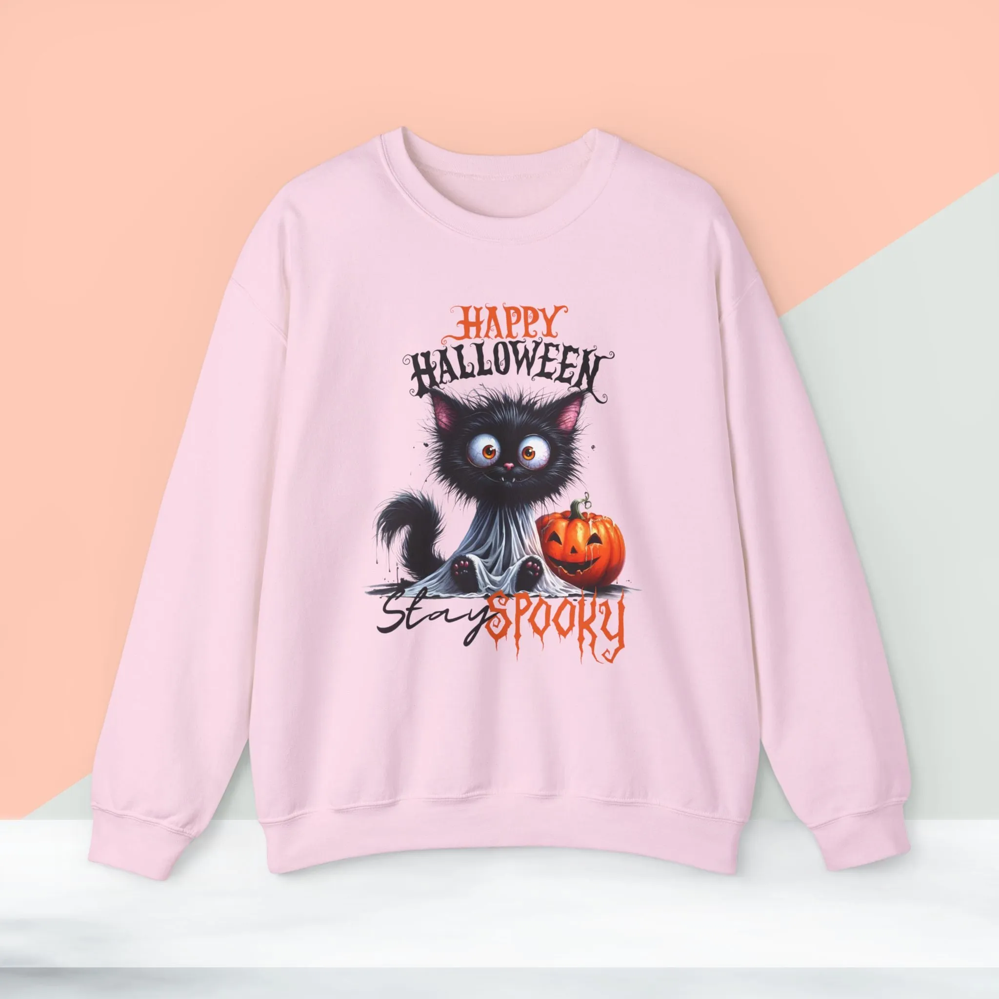 Stay spooky Halloween Sweatshirt - Unisex Heavy Blend Crewneck, halloween sweatshirt, cute spooky cat sweatshirt.