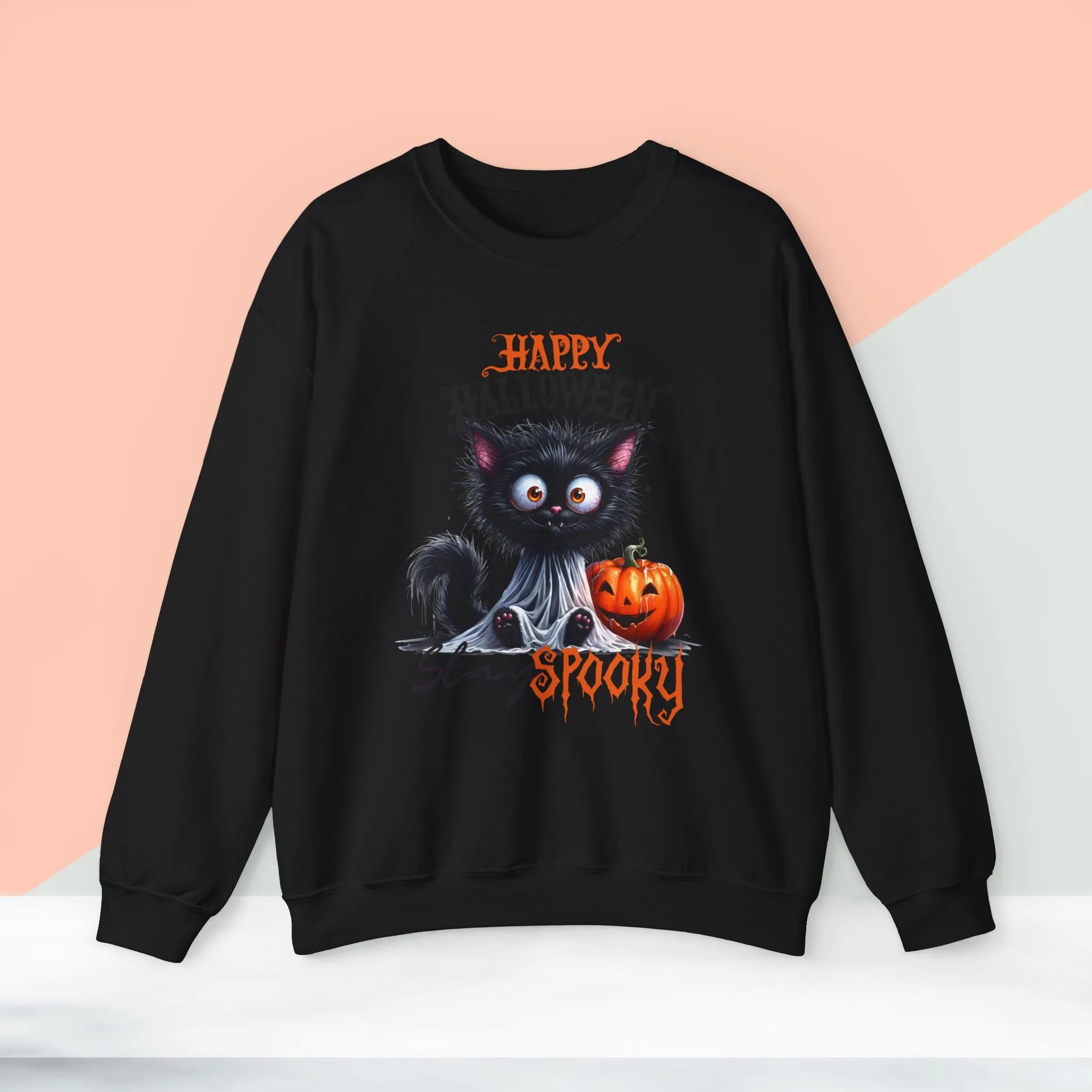 Stay spooky Halloween Sweatshirt - Unisex Heavy Blend Crewneck, halloween sweatshirt, cute spooky cat sweatshirt.