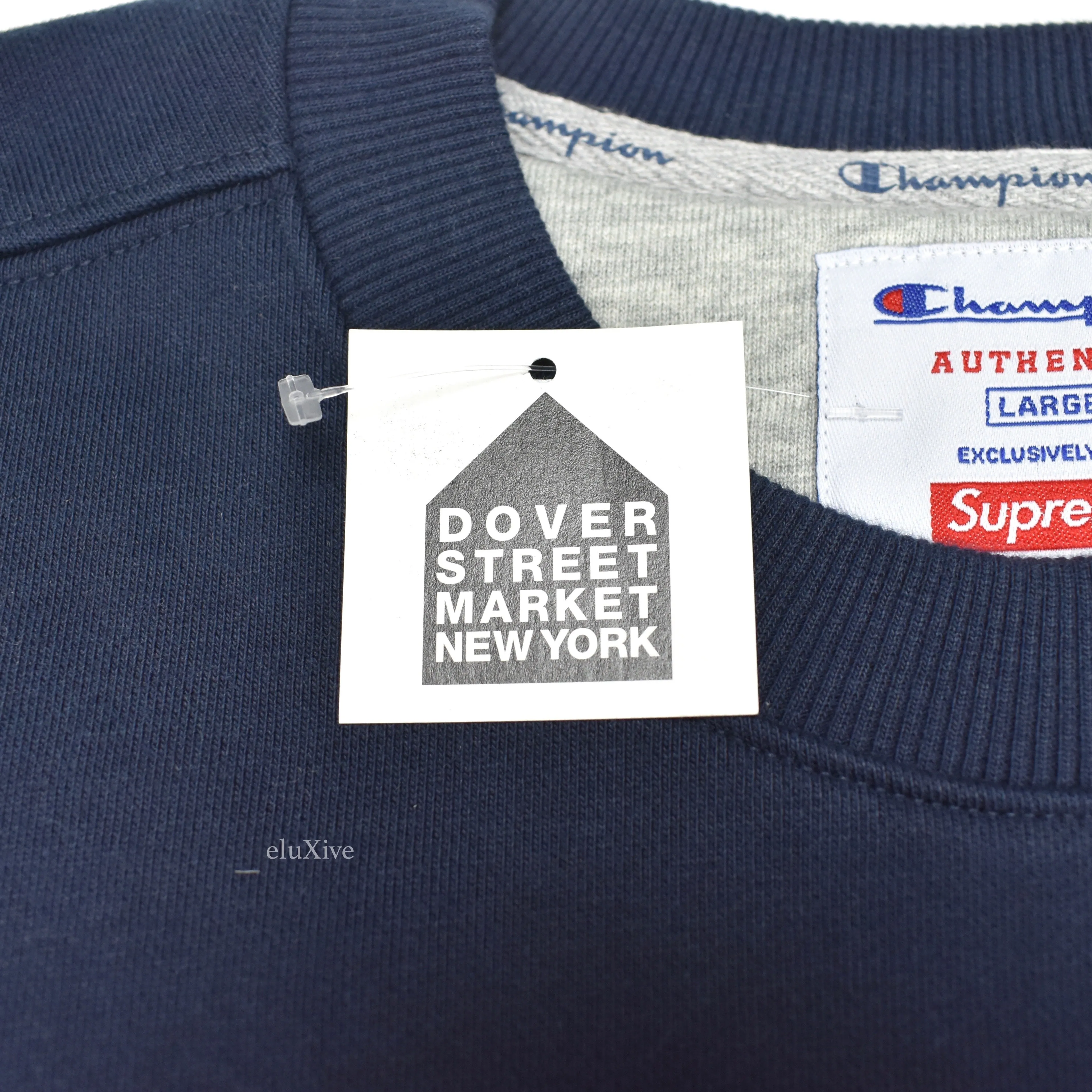 Supreme x Champion - Navy 'Stay in School' Logo Sweatshirt