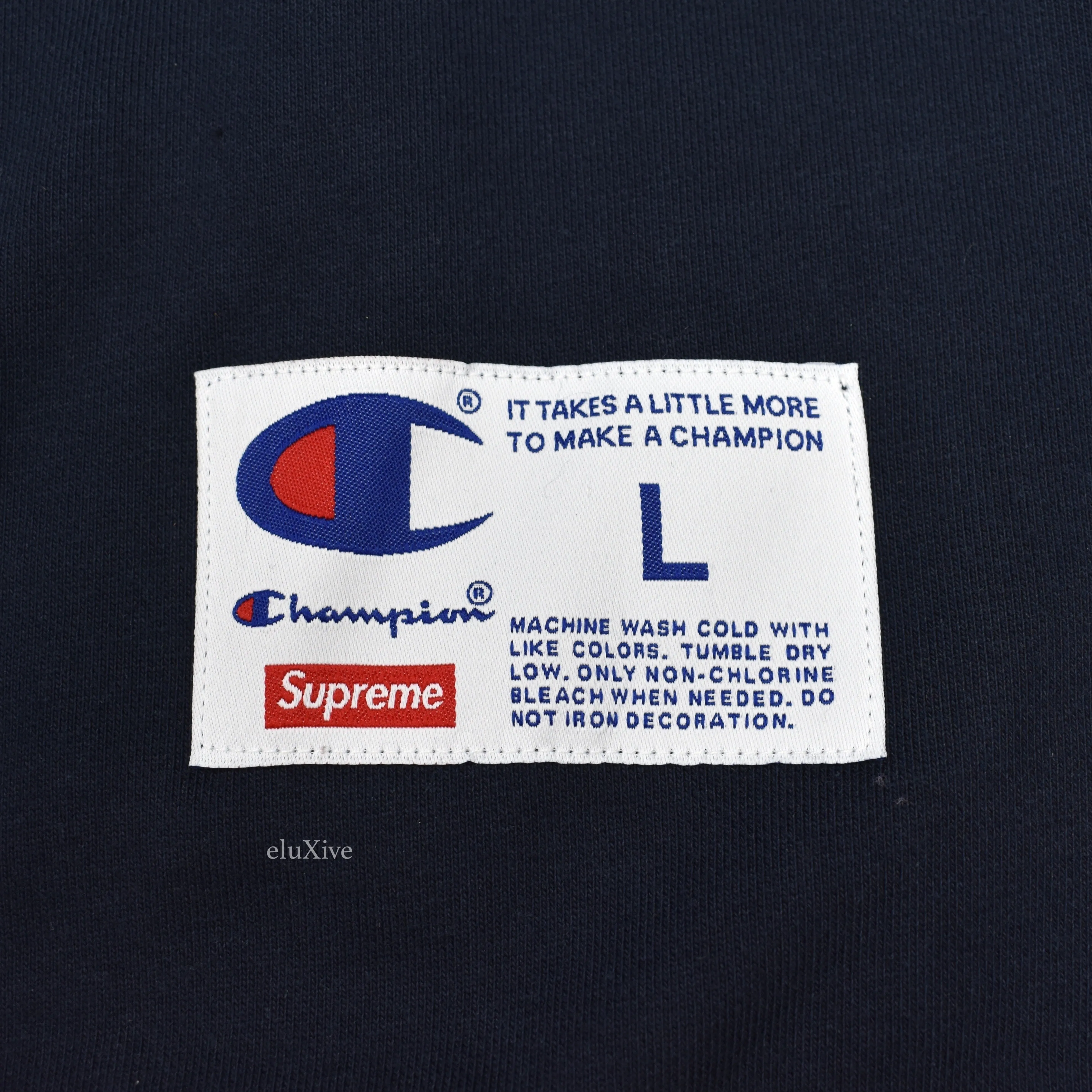 Supreme x Champion - Navy 'Stay in School' Logo Sweatshirt