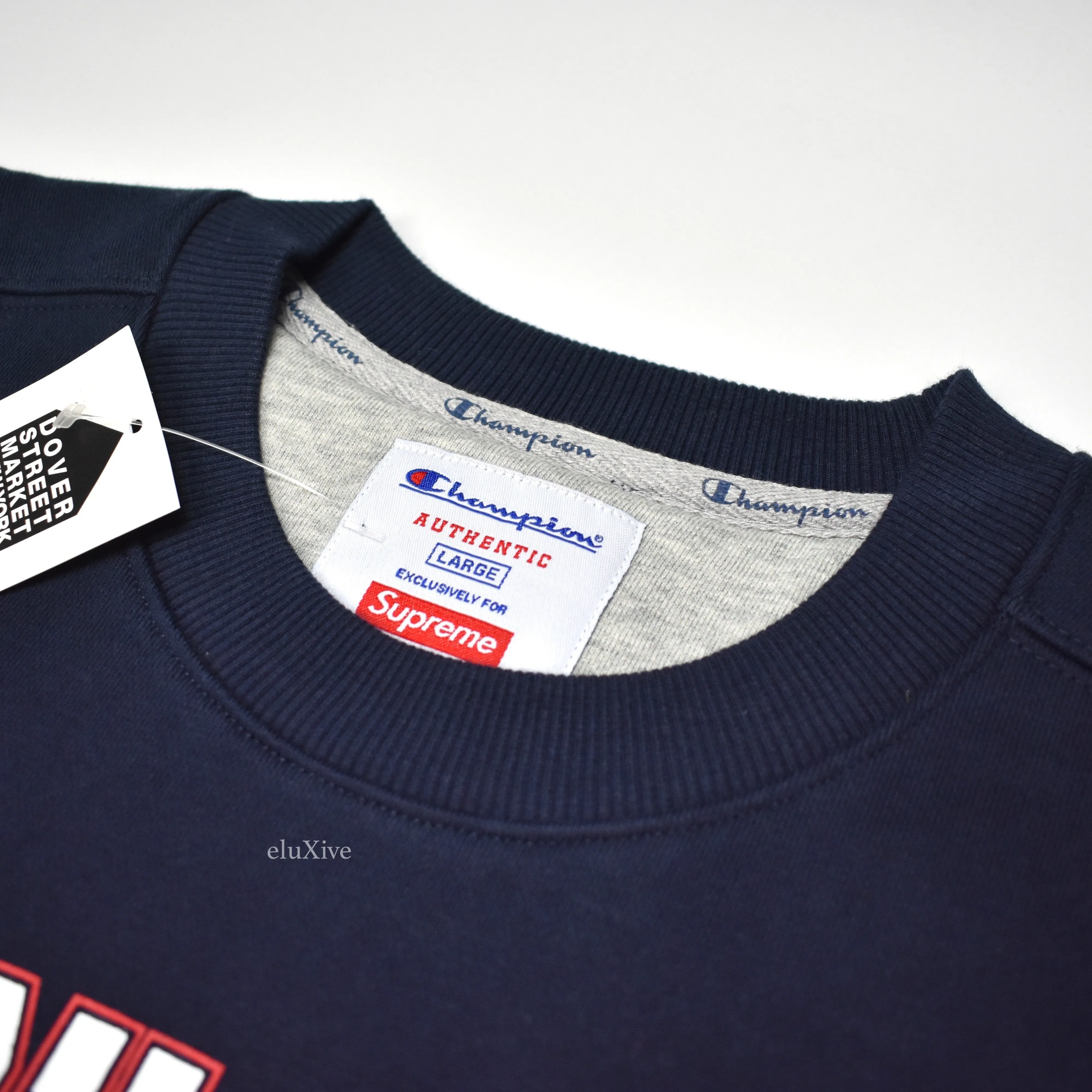 Supreme x Champion - Navy 'Stay in School' Logo Sweatshirt
