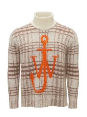 Tartan Check Crewneck Jumper (Off White/Brown)