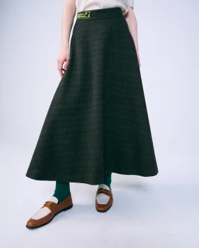 WOOL MAXI FLARE SKIRT CHECK (KHAKI BROWN)