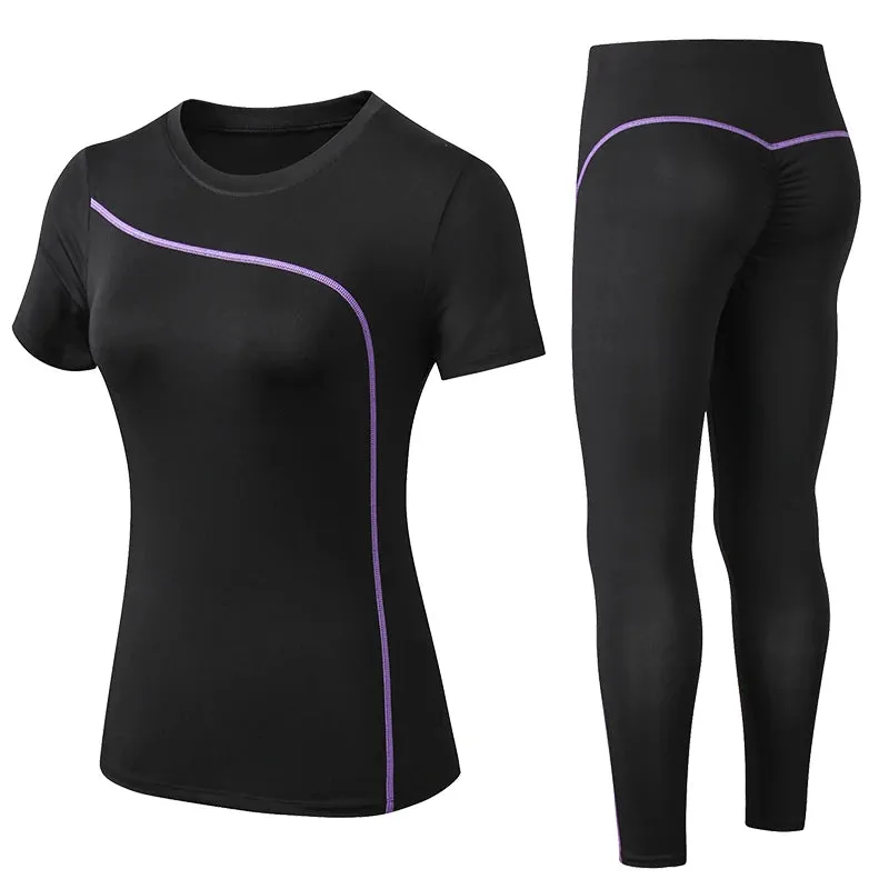 Yoga Set Quick Dry 2 Piece Female Short-sleeved long Pants Outdoor Sportswear Fitness suit Plus Size Sport outfit for woman